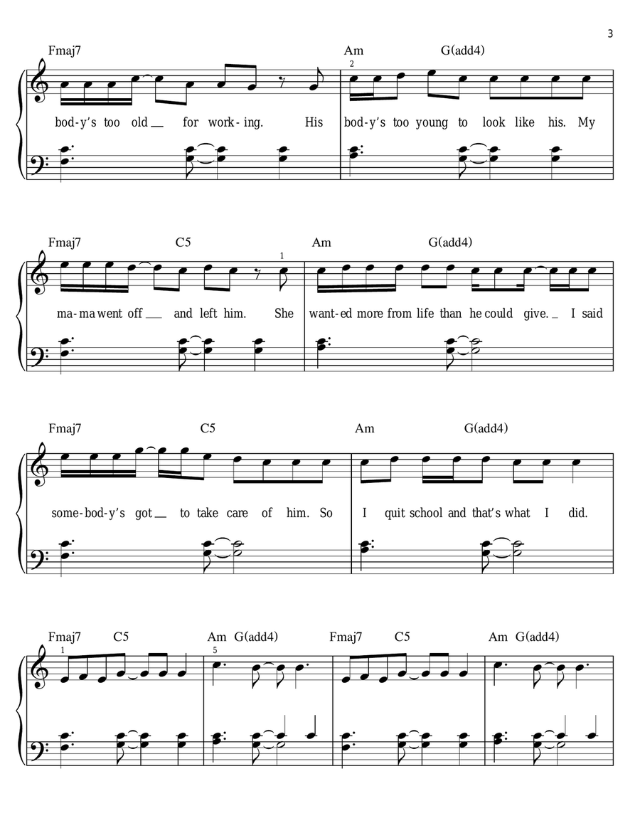 Fast Car Easy Piano scores gallery preview page 3