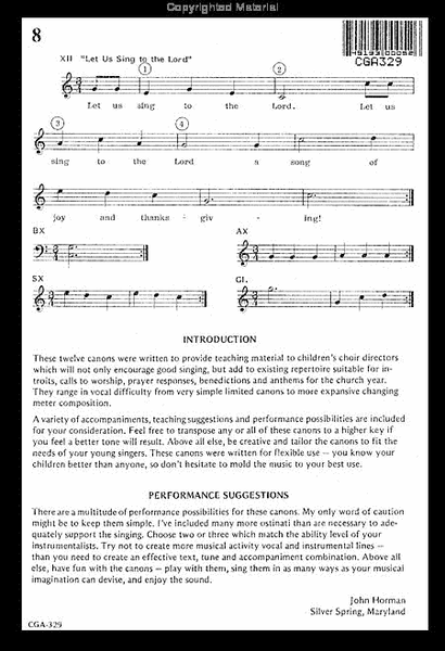 Twelve Canons for Childrens Choirs