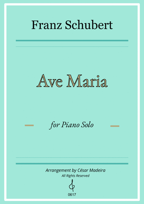 Book cover for Ave Maria by Schubert - Piano Solo (Full Score)
