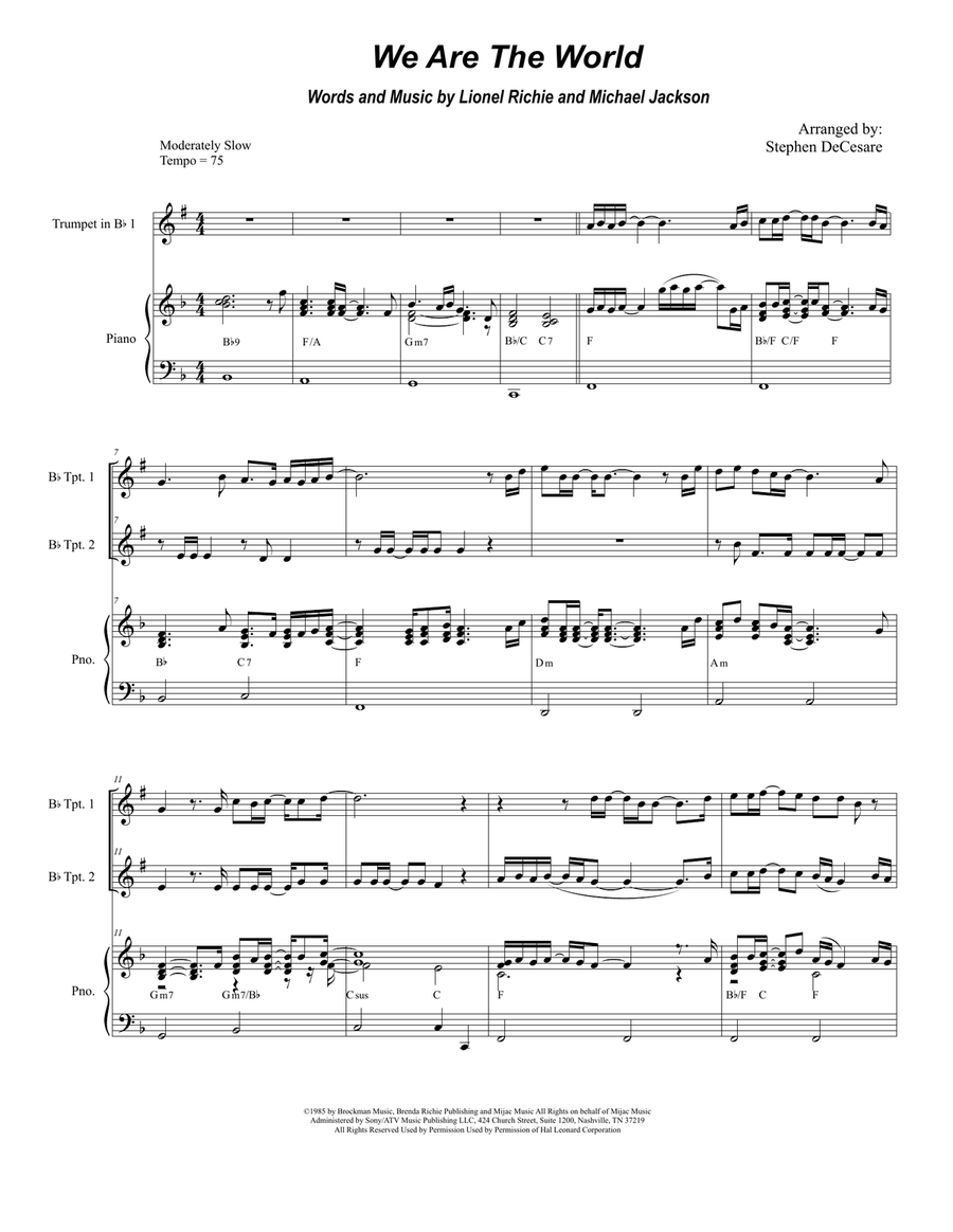 We Are The World Trumpet Duet scores gallery preview page 1