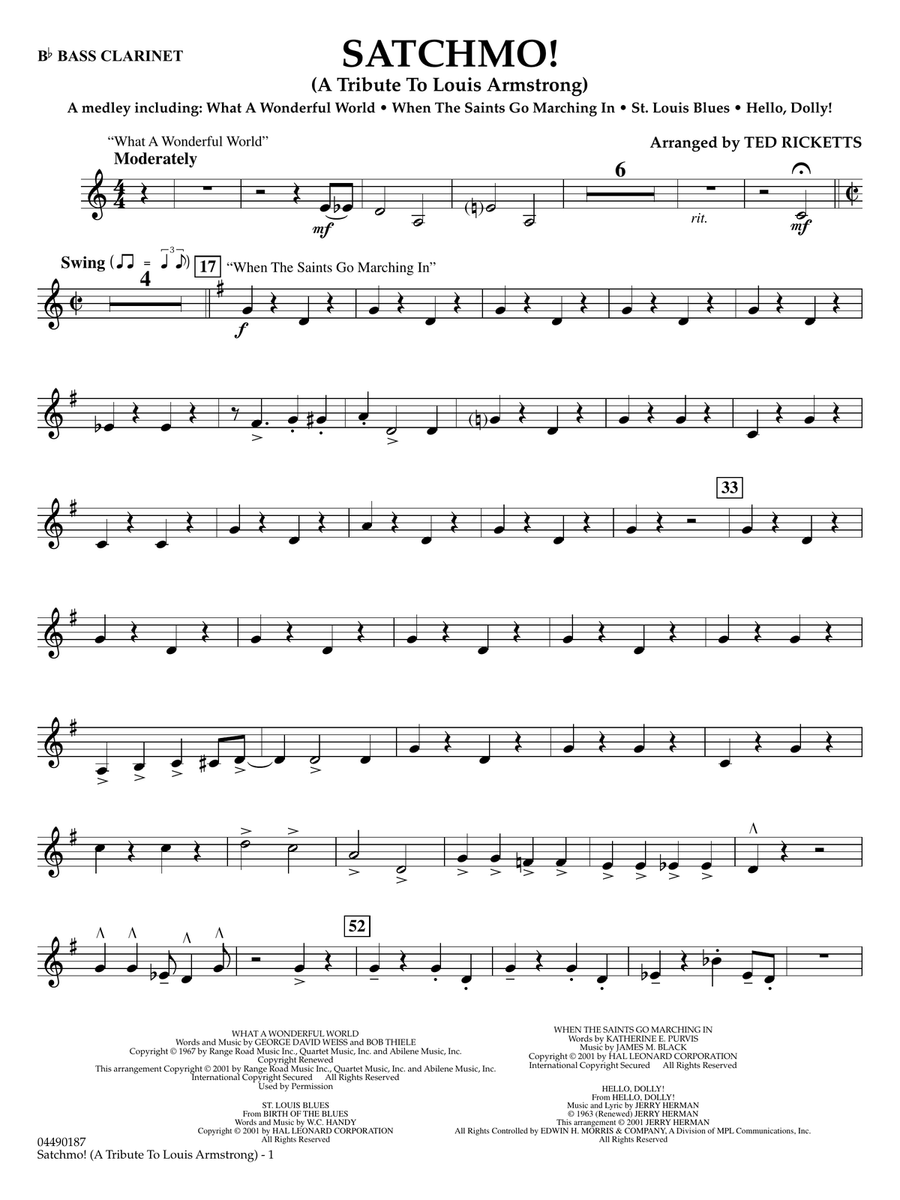 Satchmo! - A Tribute to Louis Armstrong (arr. Ted Ricketts) - Bb Bass Clarinet Full Orchestra scores gallery preview page 1
