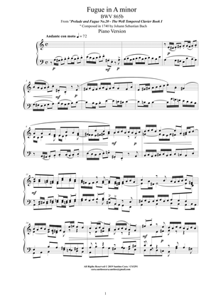 Bach - Fugue in A minor BWV 865b - Piano version