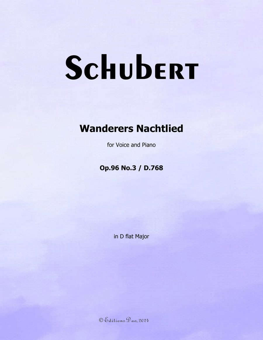 Wanderers Nachtlied, by Schubert, D.768, in D flat Major Voice scores gallery preview page 1
