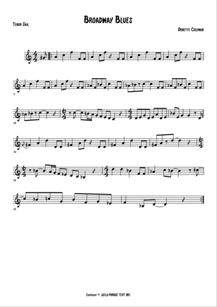 Broadway Blues Broadway Blues Tenor Saxophone scores gallery preview page 1