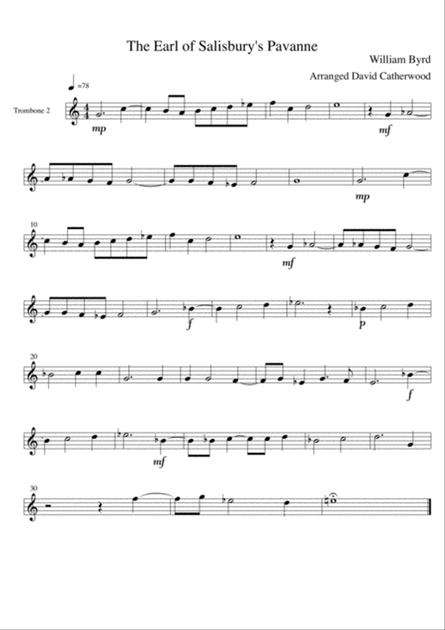 Brass (or Saxophone) Trio - Earl of Salisbury's Pavanne by William Byrd arranged David Catherwood Saxophone scores gallery preview page 6