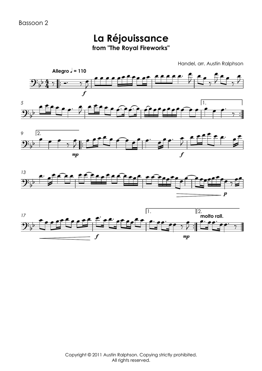 La Rejouissance (Fireworks) - bassoon quartet La Rejouissance (Fireworks) - bassoon quartet Bassoon Quartet scores gallery preview page 4