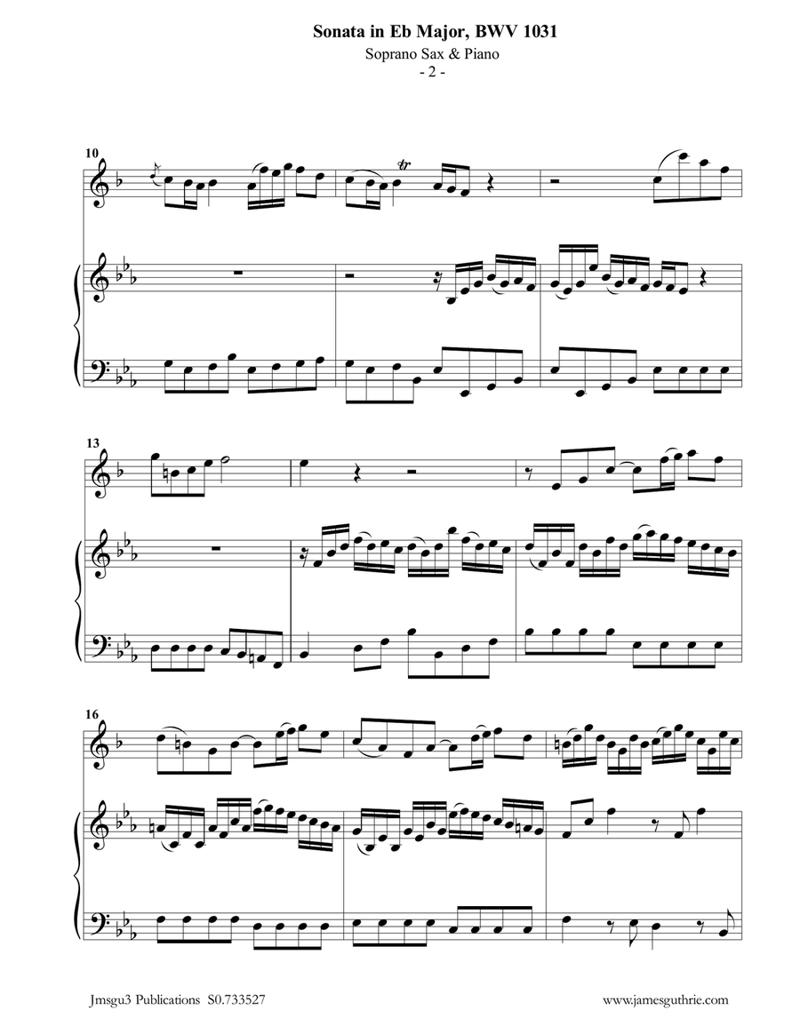 BACH: Sonata in Eb BWV 1031 for Soprano Sax & Piano Soprano Saxophone scores gallery preview page 2