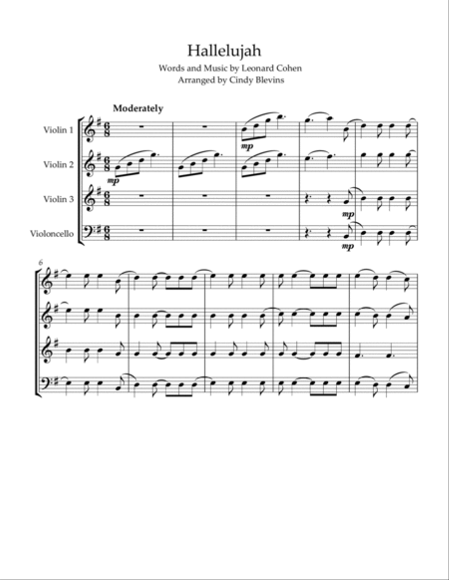 Hallelujah String Quartet scores gallery preview page 2