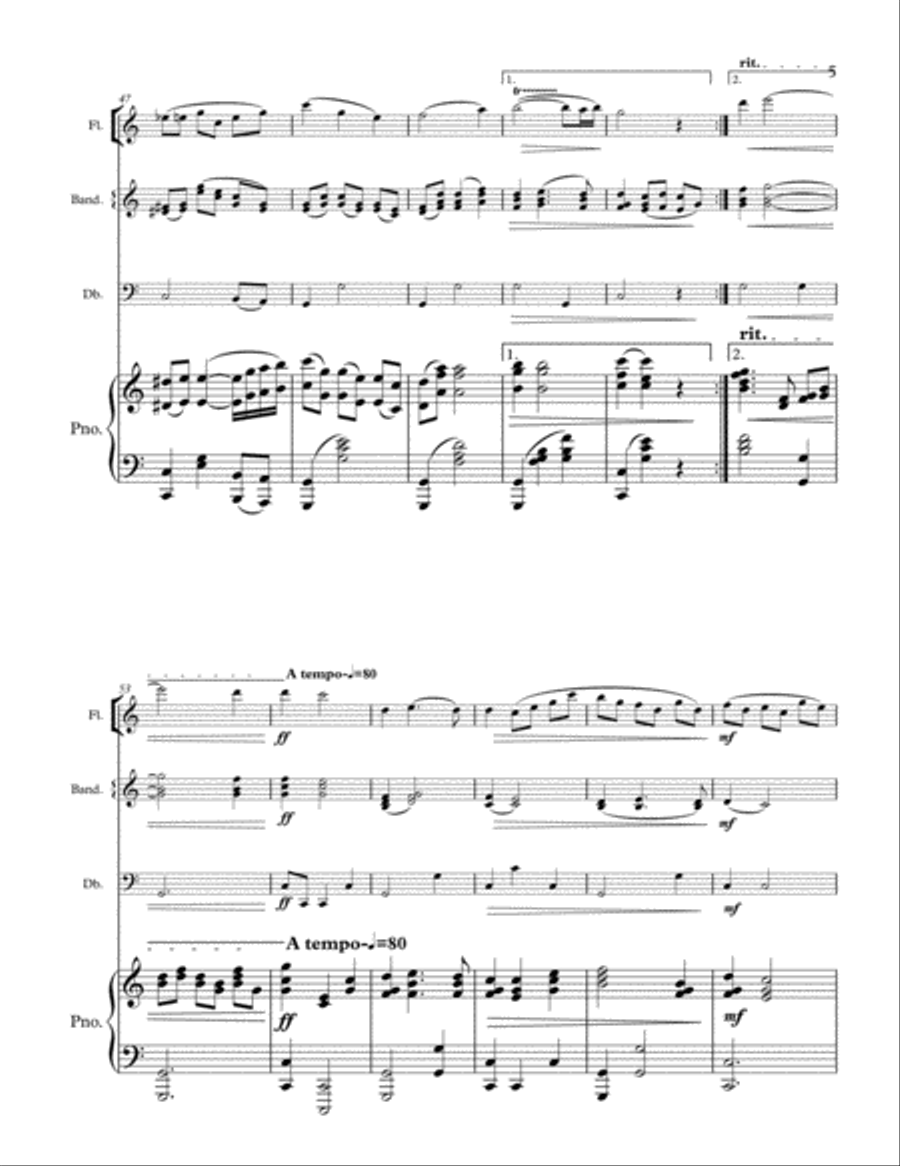 Neapolitan Medley (for flute, bandoneon, bass and piano) Small Ensemble scores gallery preview page 5