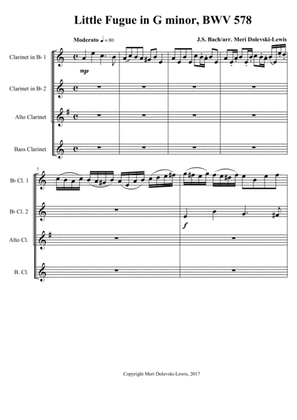 Little Fugue in G minor--for 2 B flat clarinets, alto clarinet and bass clarinet