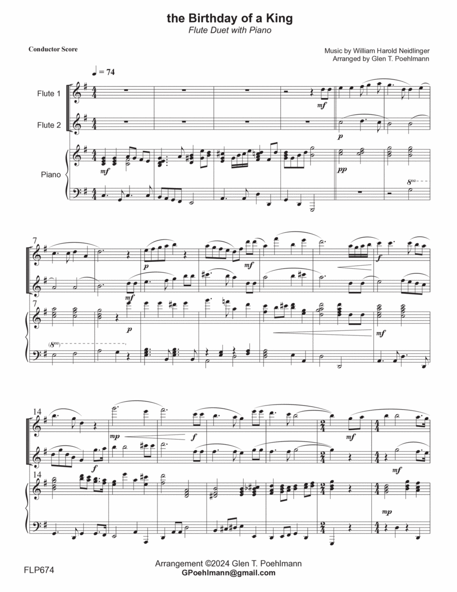 THE BIRTHDAY OF A KING - FLUTE DUET with Piano Accompaniment (Grade 3+) Flute Duet scores gallery preview page 1