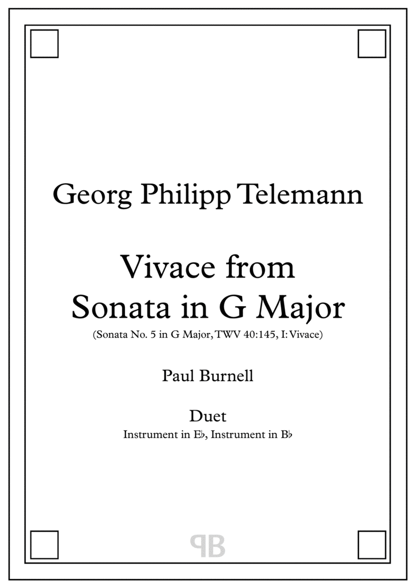 Vivace from Sonata in G Major, arranged for duet: instruments in Eb and Bb image number null