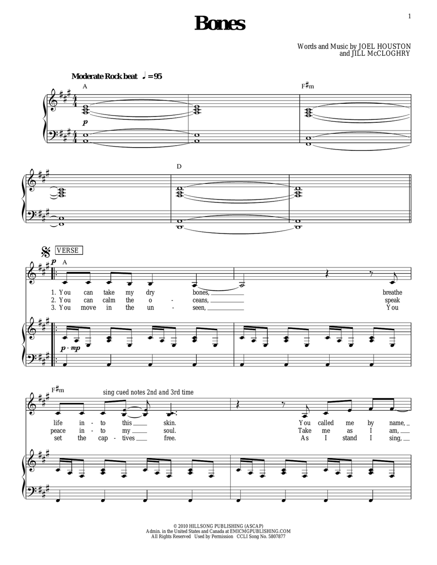 Bones Piano, Vocal, Guitar scores gallery preview page 1