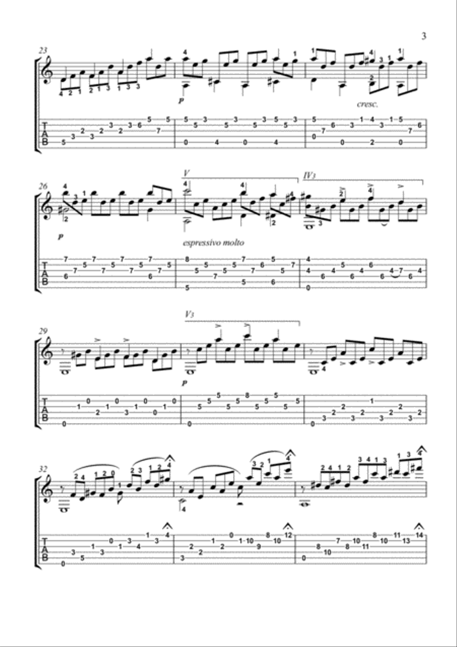 Moonlight Sonata classical guitar solo with tablature Acoustic Guitar scores gallery preview page 3