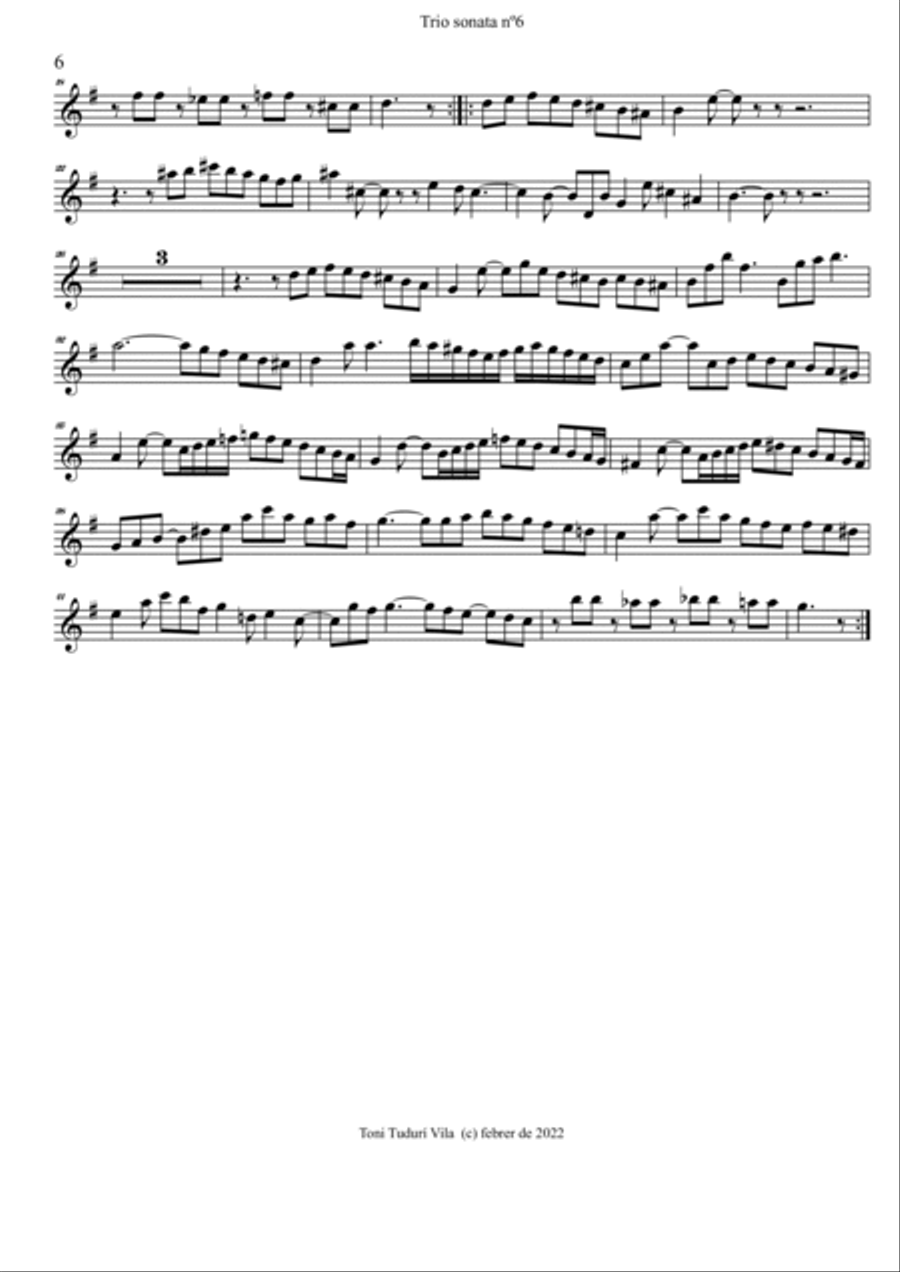 Trio sonata nº6 in G Major for oboe/violin, violin & continuo Small Ensemble scores gallery preview page 6