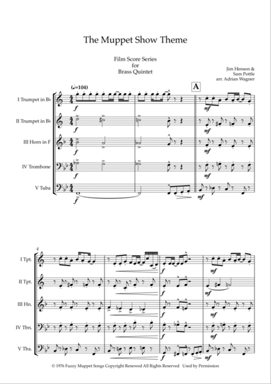 The Muppet Show Theme Brass Quintet scores gallery preview page 3