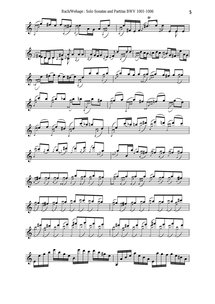 J. S. Bach: 6 Sonatas and Partitas for Solo Violin, BWV 1001-1006- arranged for solo clarinet Clarinet Solo scores gallery preview page 5
