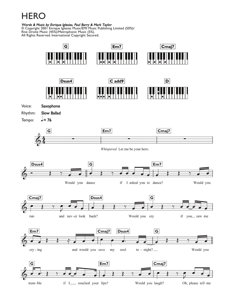 Hero Piano Solo scores gallery preview page 1