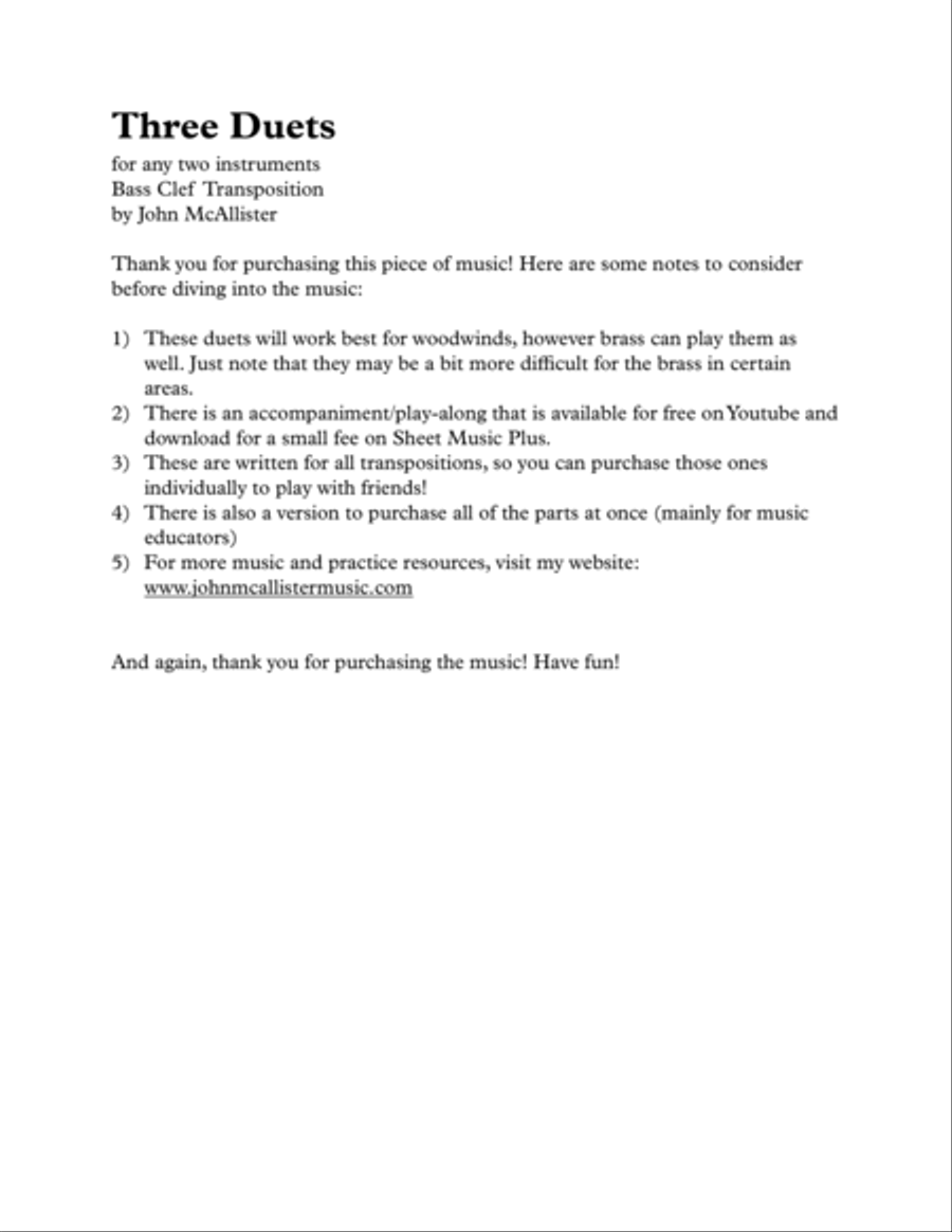 Three Contrasting Duets - For Any Two Wind Instruments (Bass Clef) Brass Duet scores gallery preview page 1
