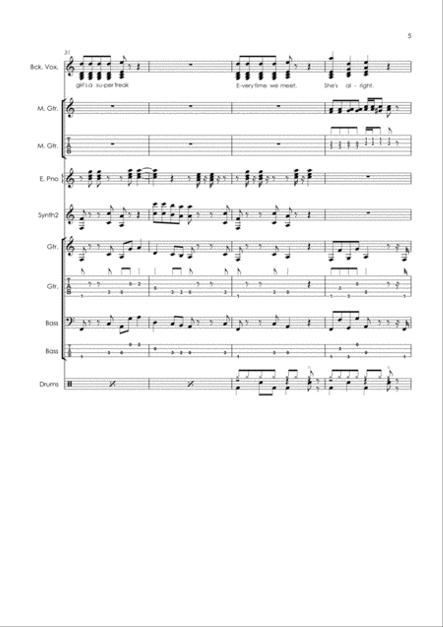 Super Freak Super Freak Bass Guitar scores gallery preview page 6