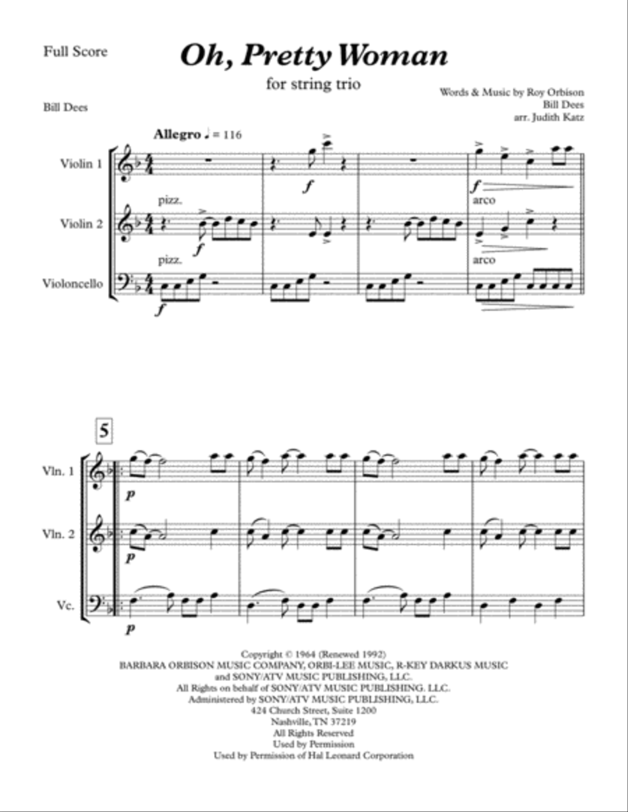 Oh, Pretty Woman Oh, Pretty Woman String Trio scores gallery preview page 1