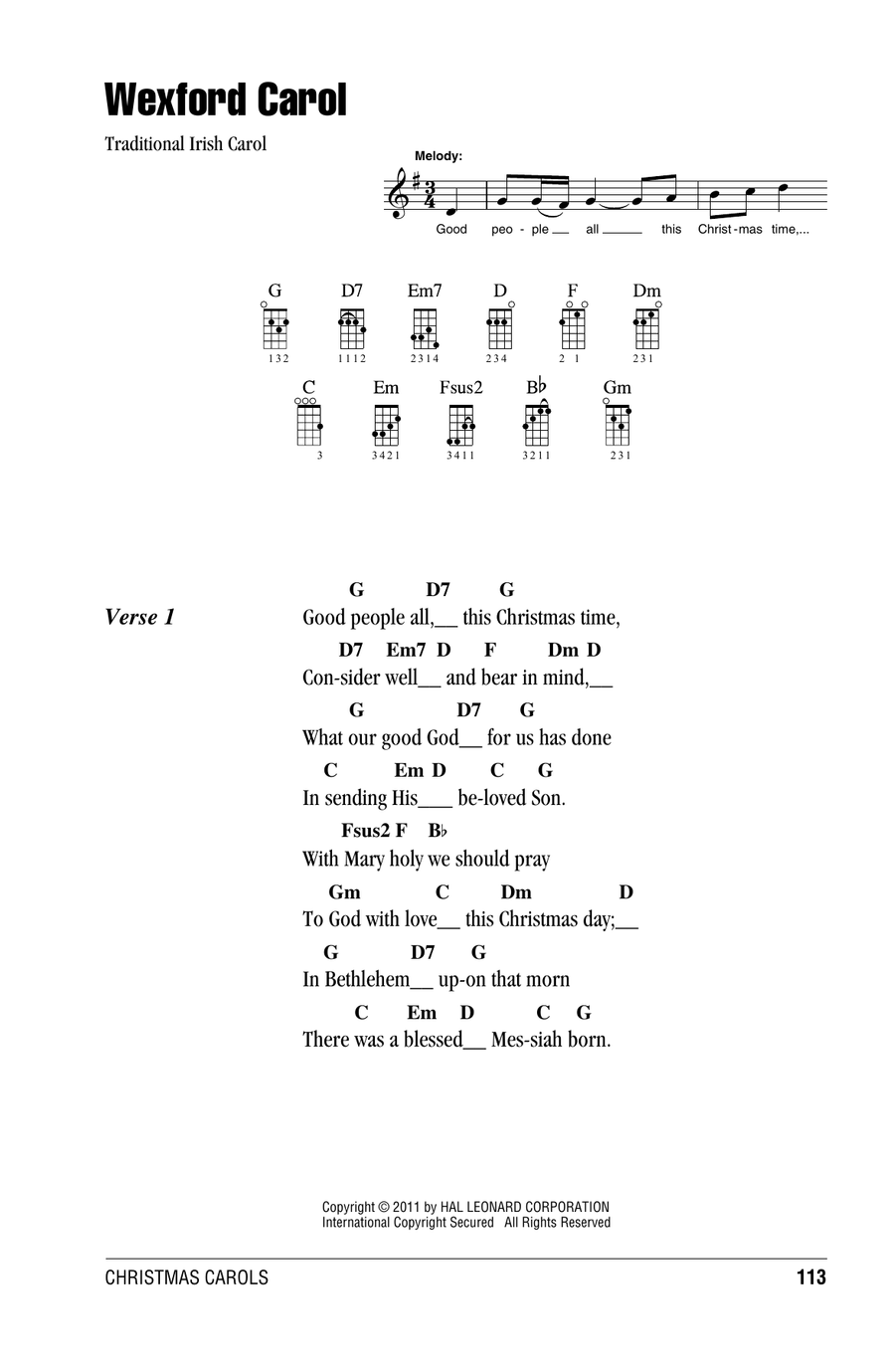 Wexford Carol Ukulele scores gallery preview page 1
