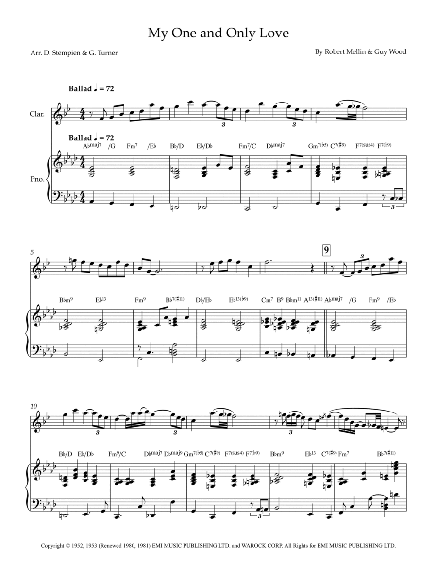 My One And Only Love My One And Only Love B-Flat Clarinet scores gallery preview page 1