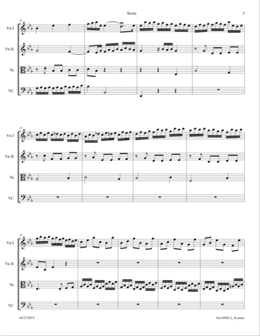 Bach: Fugue in c BWV 582 Arranged for String Quartet. String Quartet scores gallery preview page 3