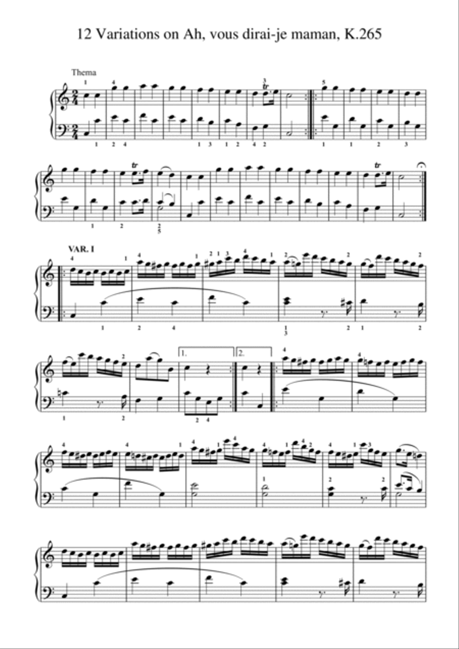 Mozart-12 Variations on Ah, vous dirai-je maman, K.265 Piano Solo scores gallery preview page 2