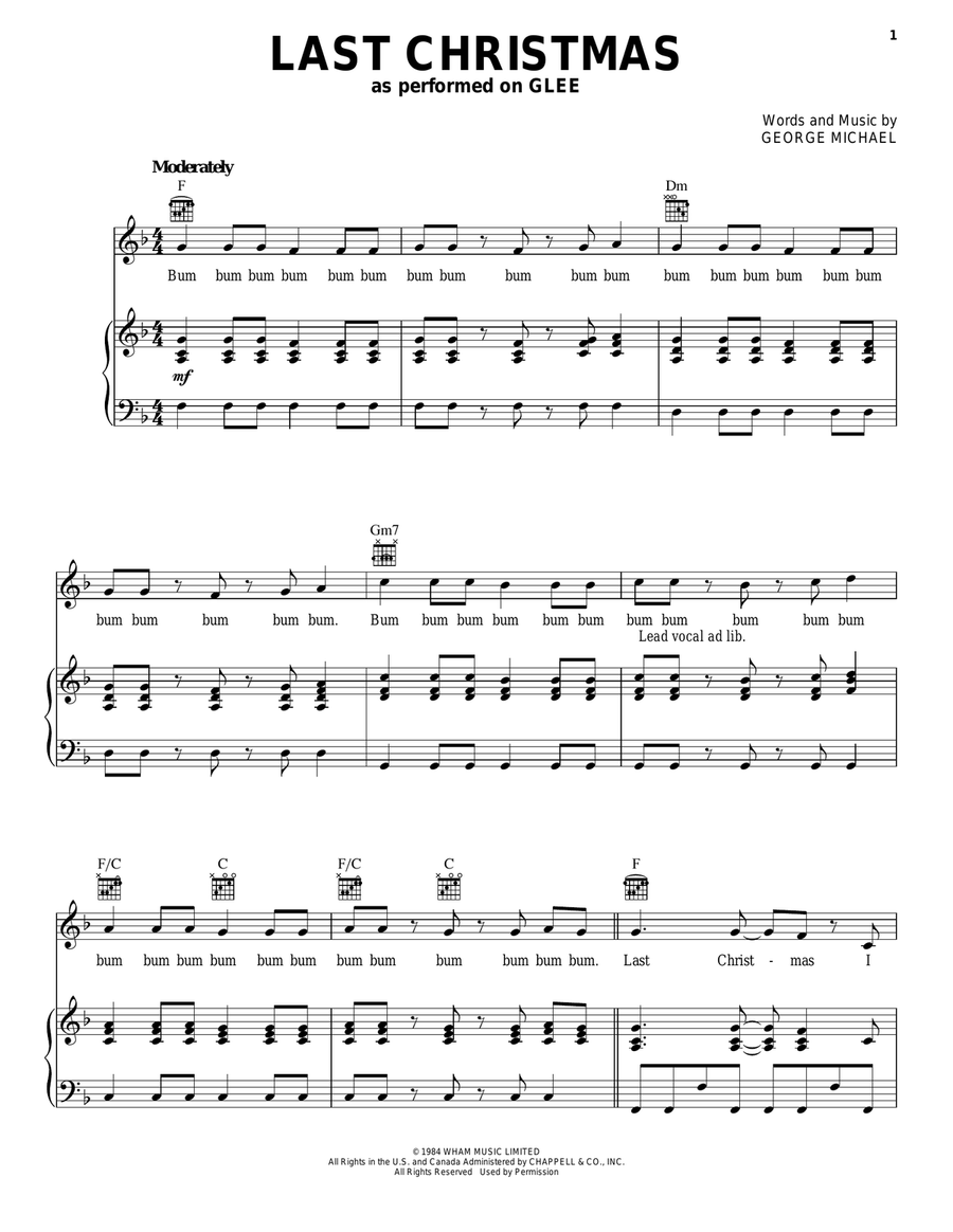 Last Christmas Piano, Vocal, Guitar scores gallery preview page 1
