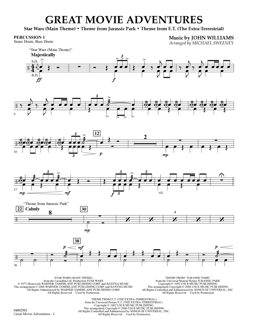 Great Movie Adventures - Percussion 1 Concert Band scores gallery preview page 1
