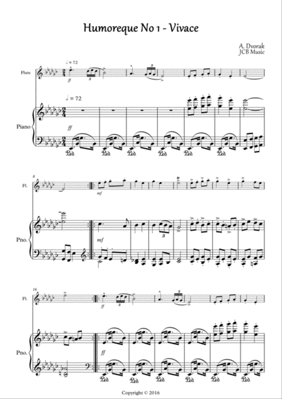 Humoresque No.1 A. Dvorak (Flute and Piano) Flute Solo scores gallery preview page 1