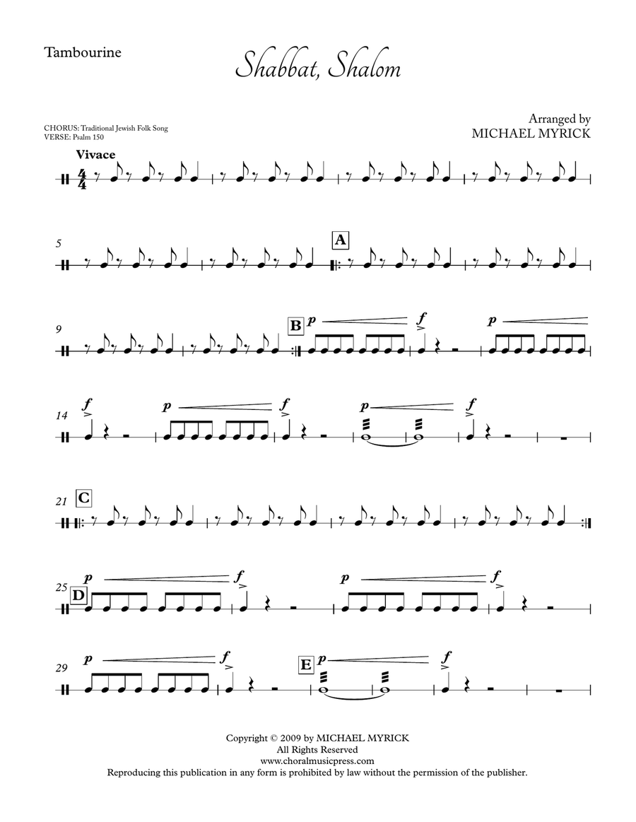 Shabbat Shalom (Tambourine) Percussion scores gallery preview page 1