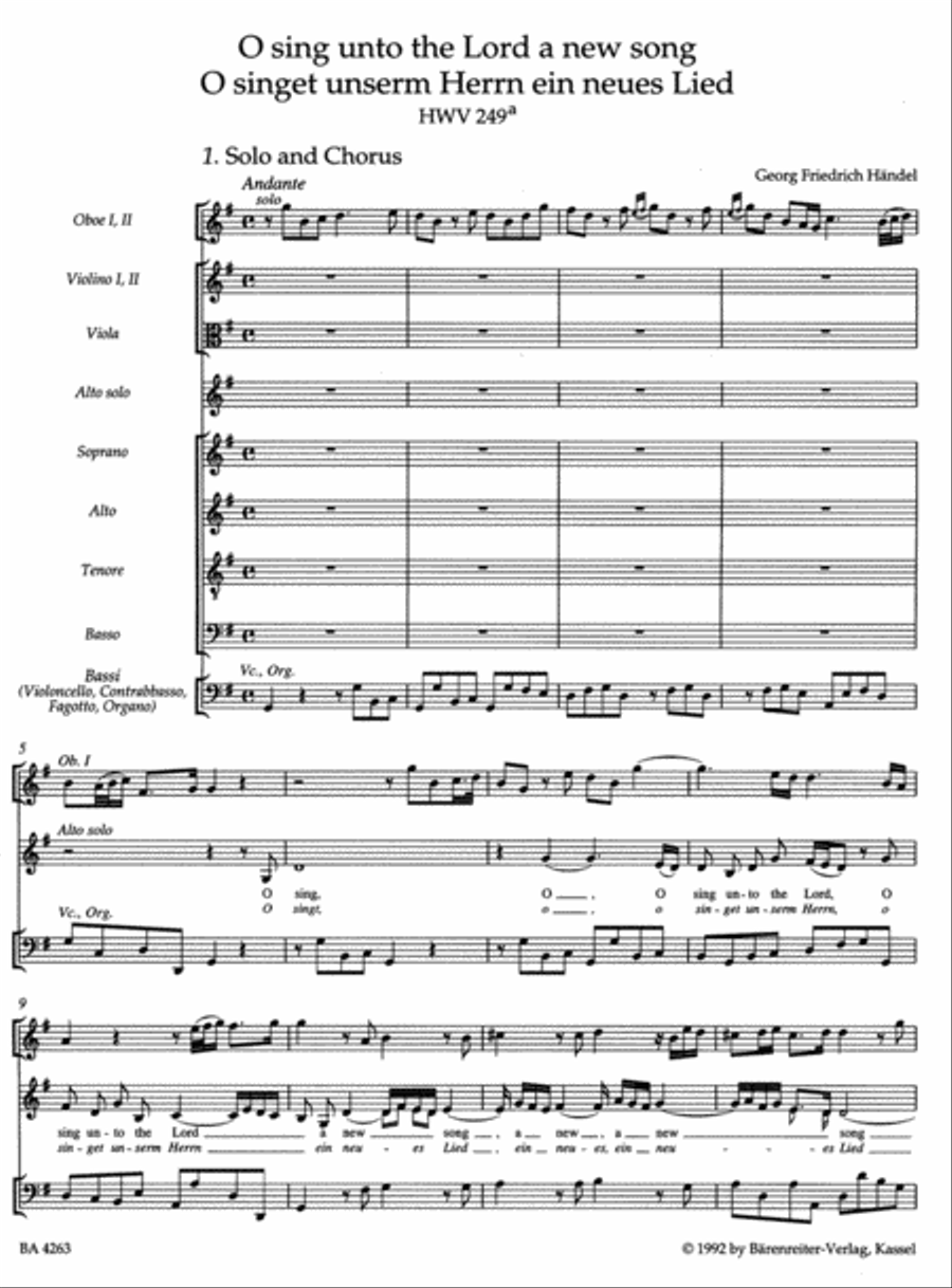 O sing unto the Lord HWV 249a 4-Part scores gallery preview page 2
