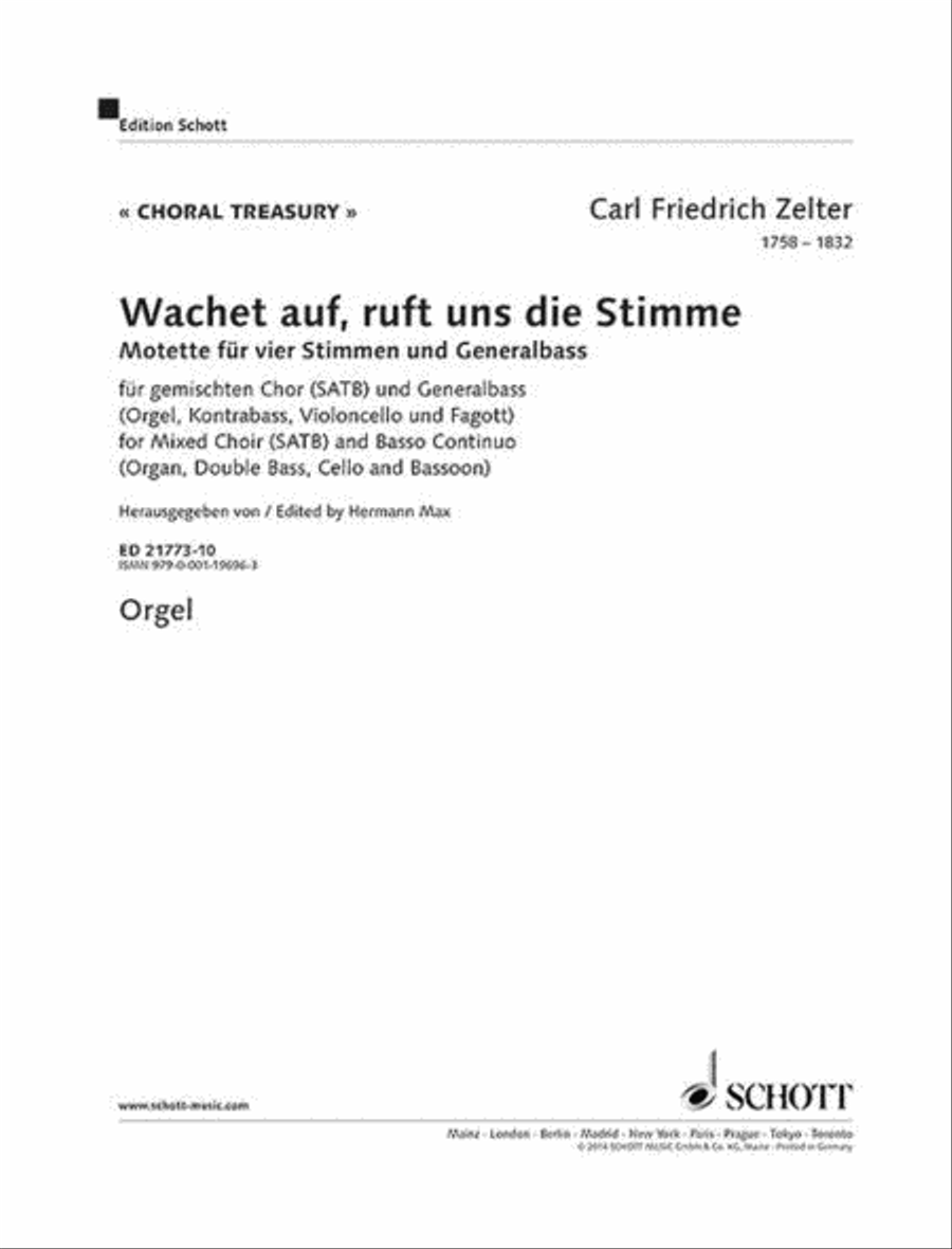 Wachet Auf, Ruft Uns Die Stimme Separate Part Organ 4-Part scores gallery preview page 1
