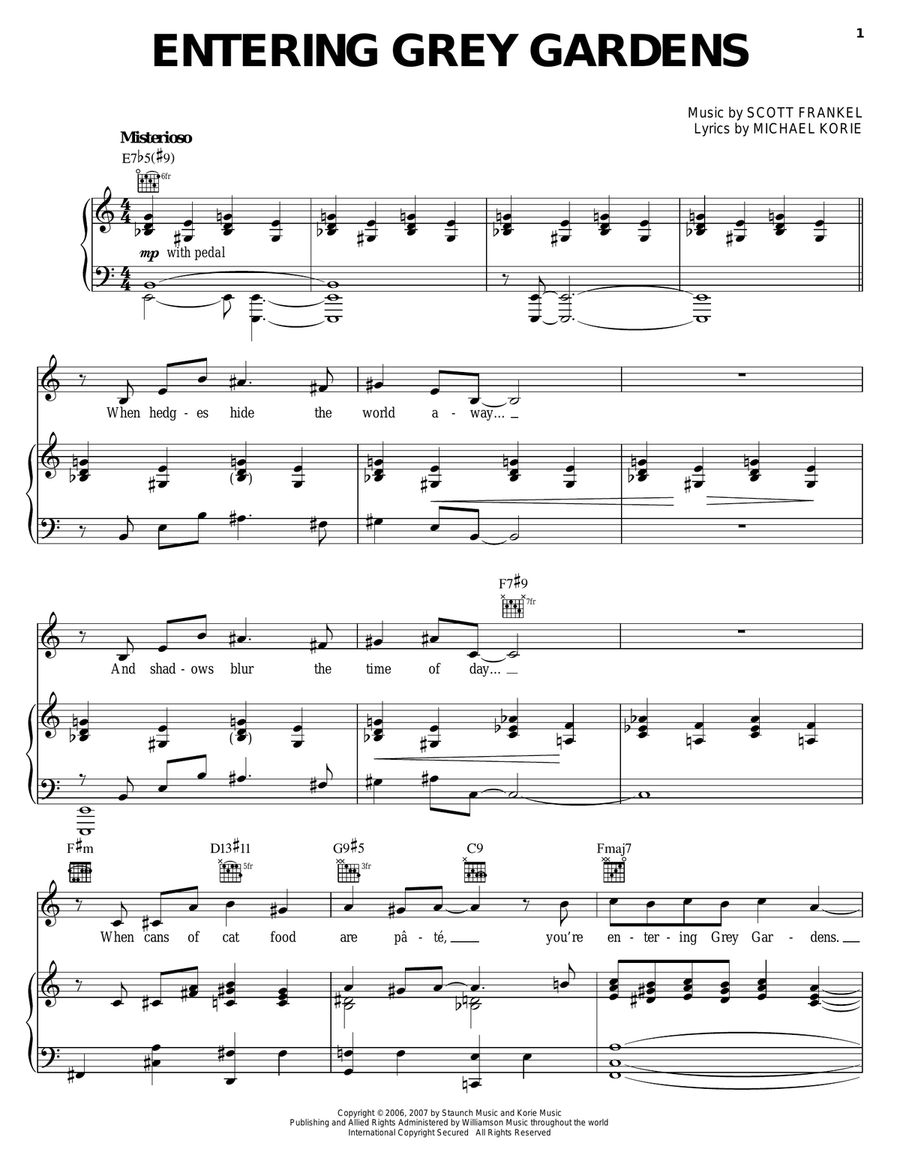 Entering Grey Gardens Piano, Vocal, Guitar scores gallery preview page 1
