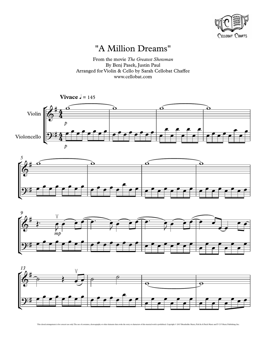 A Million Dreams String Duet scores gallery preview page 1