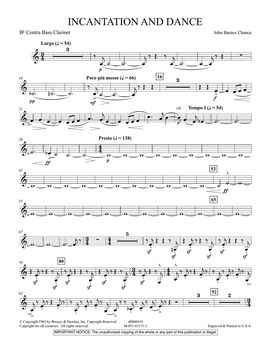 Incantation and Dance - Bb Contra Bass Clarinet Concert Band scores gallery preview page 1