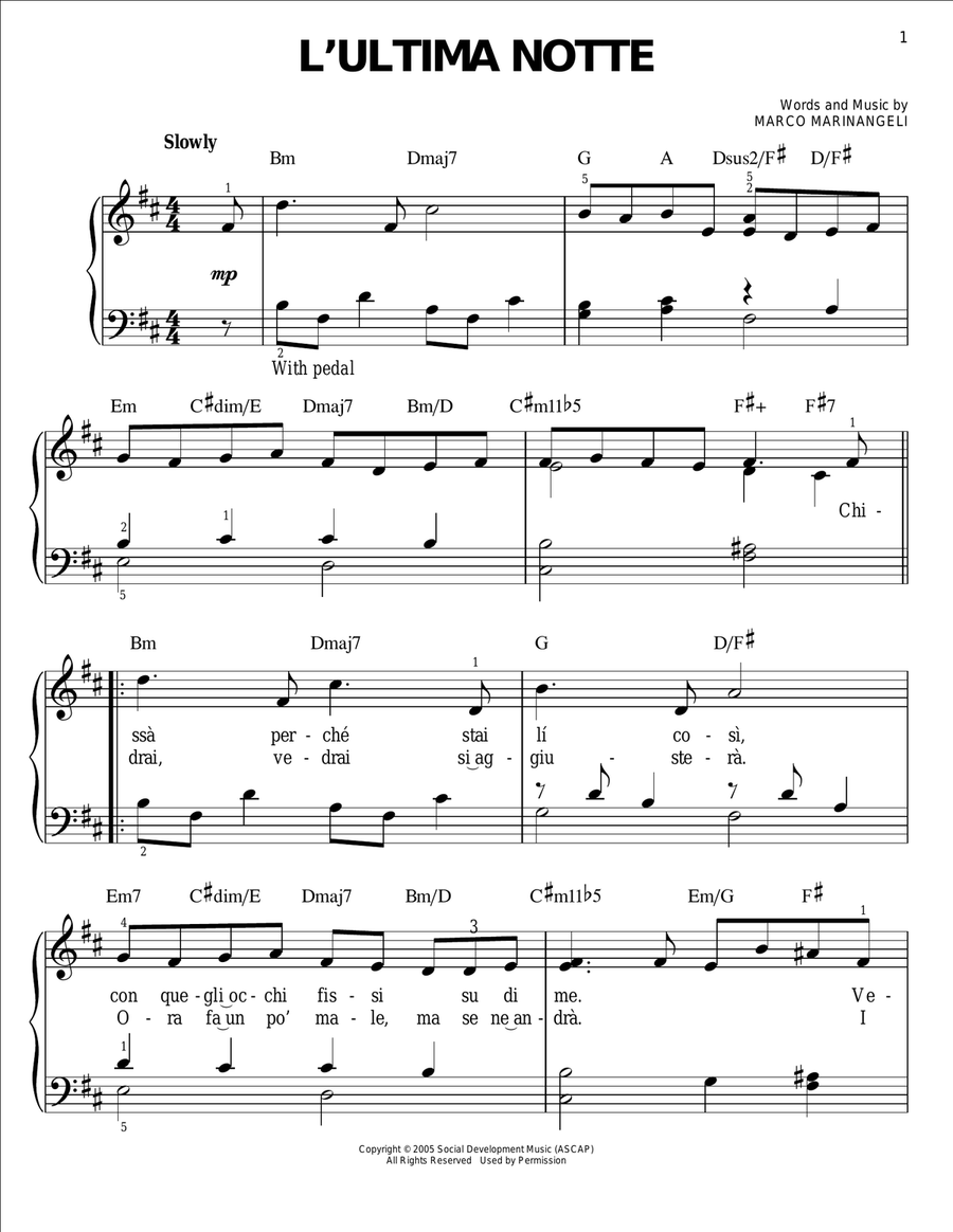 L'Ultima Notte Easy Piano scores gallery preview page 1