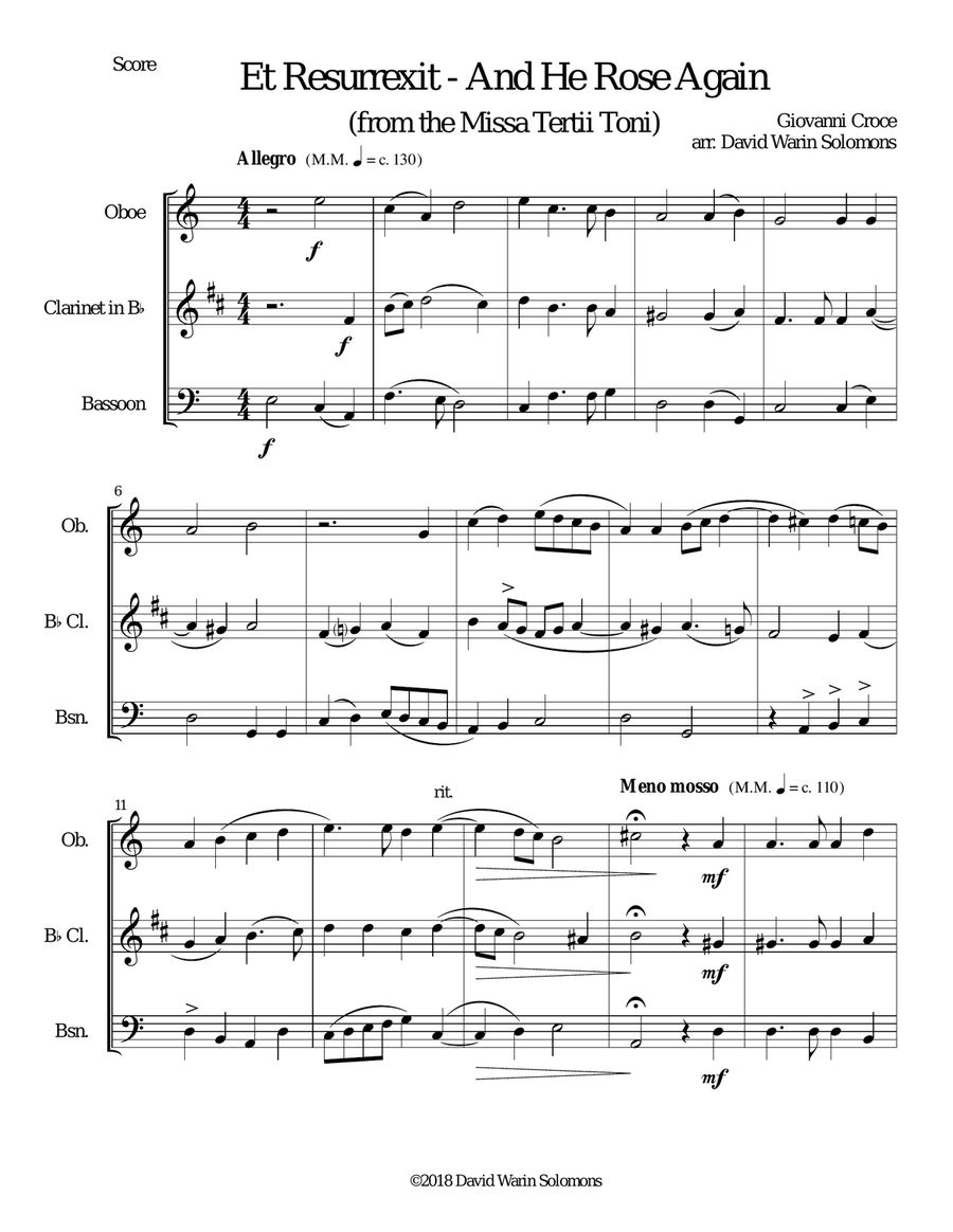 Et Resurrexit (and He rose again) for reed trio Woodwind Trio scores gallery preview page 1