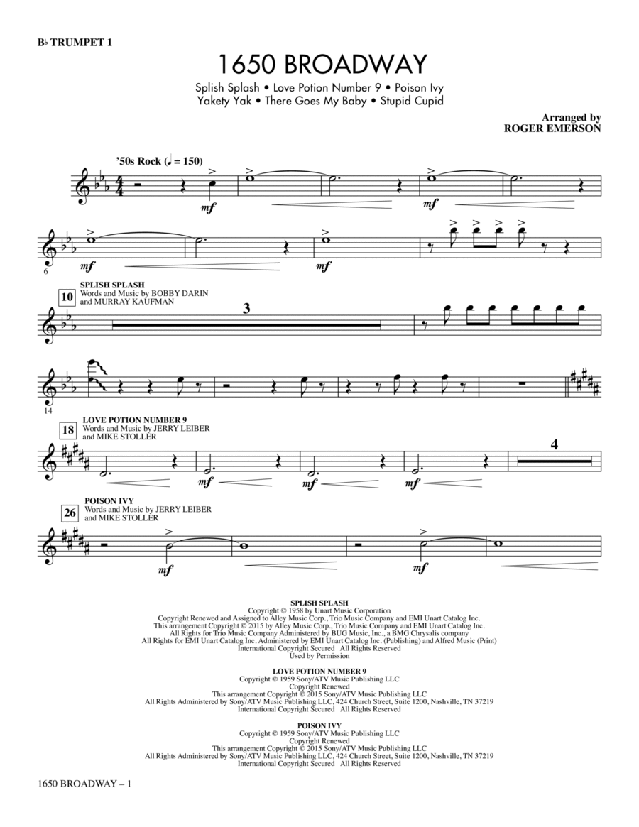 1650 Broadway (Medley) - Trumpet 1 Choir scores gallery preview page 1