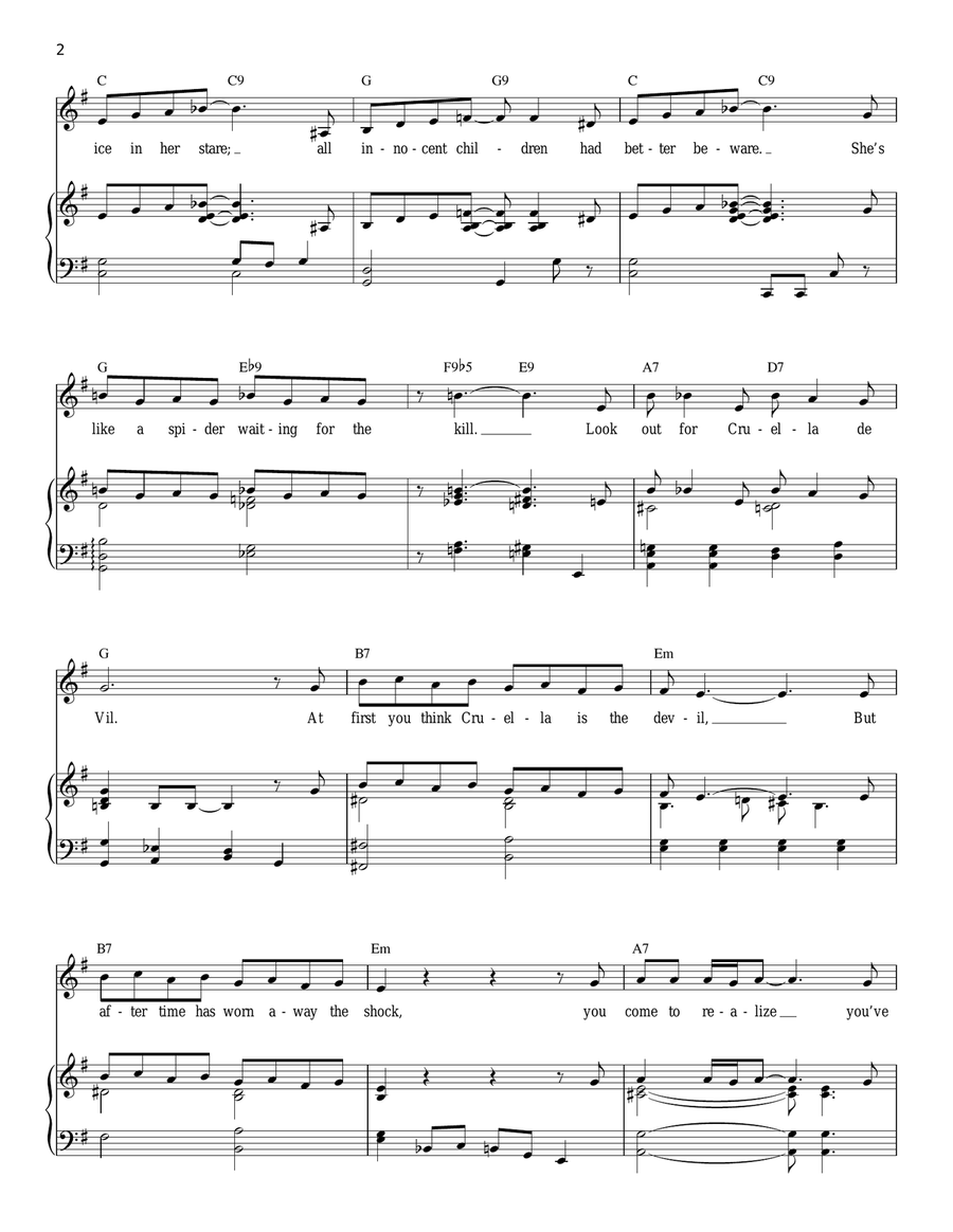 Cruella De Vil (from 101 Dalmations) Piano, Vocal scores gallery preview page 2