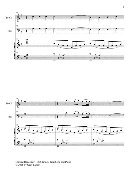 BLESSED REDEEMER (Trio – Bb Clarinet, Trombone & Piano with Score/Parts) image number null