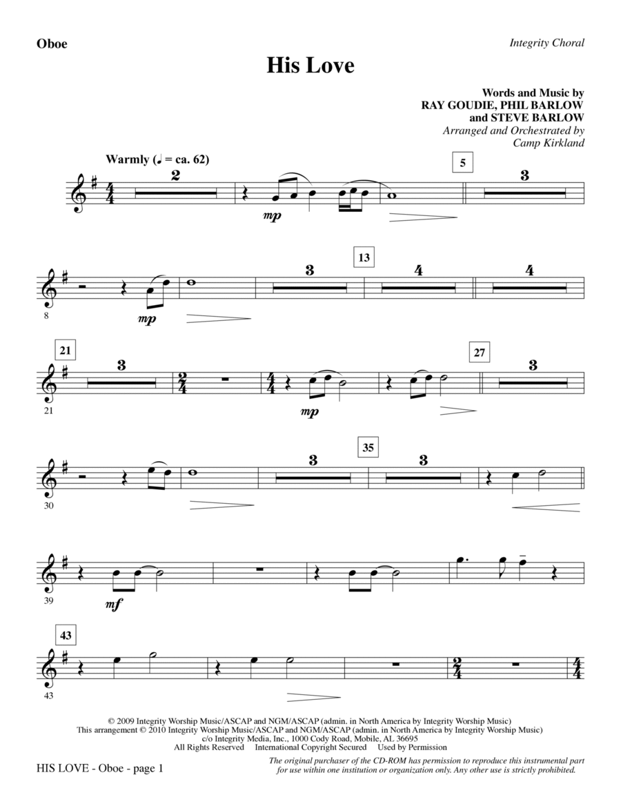 His Love - Oboe His Love - Oboe Choir scores gallery preview page 1
