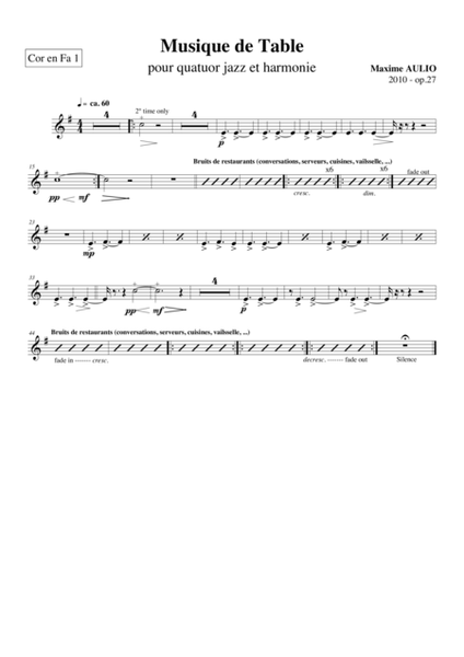 Musique de Table (Tafelmusik), for jazz quartet & wind band - 3rd movement - set of parts