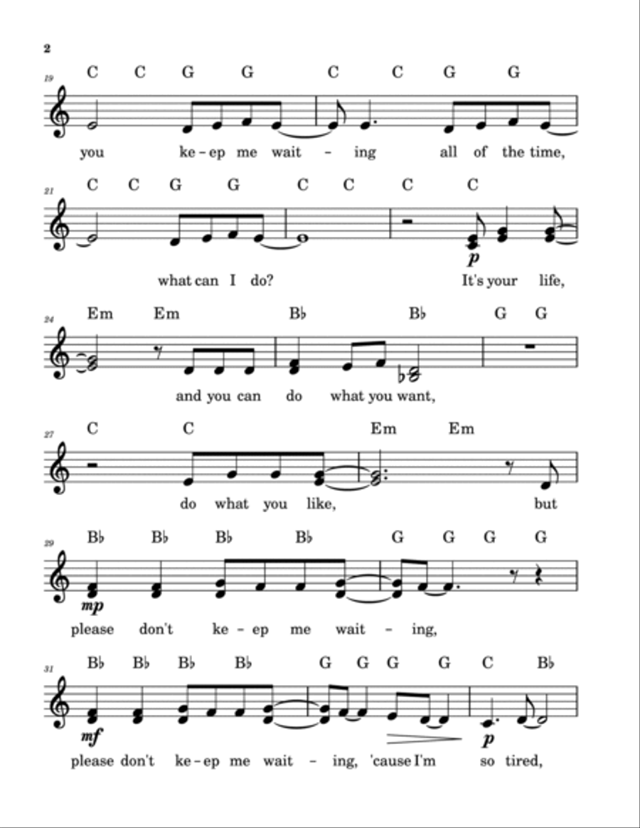 (so) Tired Of Waiting For You Piano scores gallery preview page 2