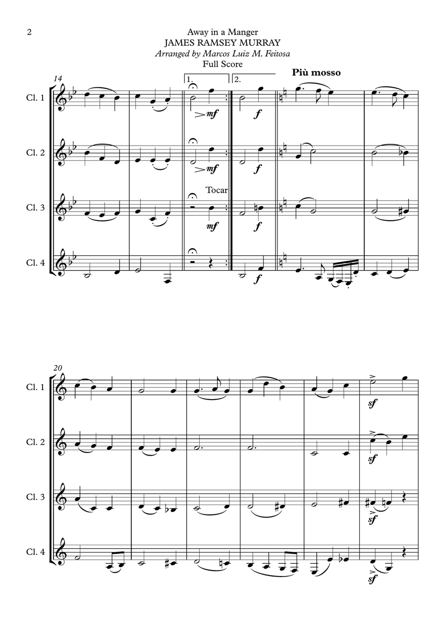 Away in a Manger - Clarinet Quartet Clarinet Quartet scores gallery preview page 4
