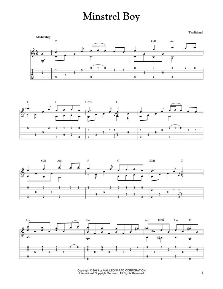 Minstrel Boy (arr. Mark Phillips) Acoustic Guitar scores gallery preview page 1