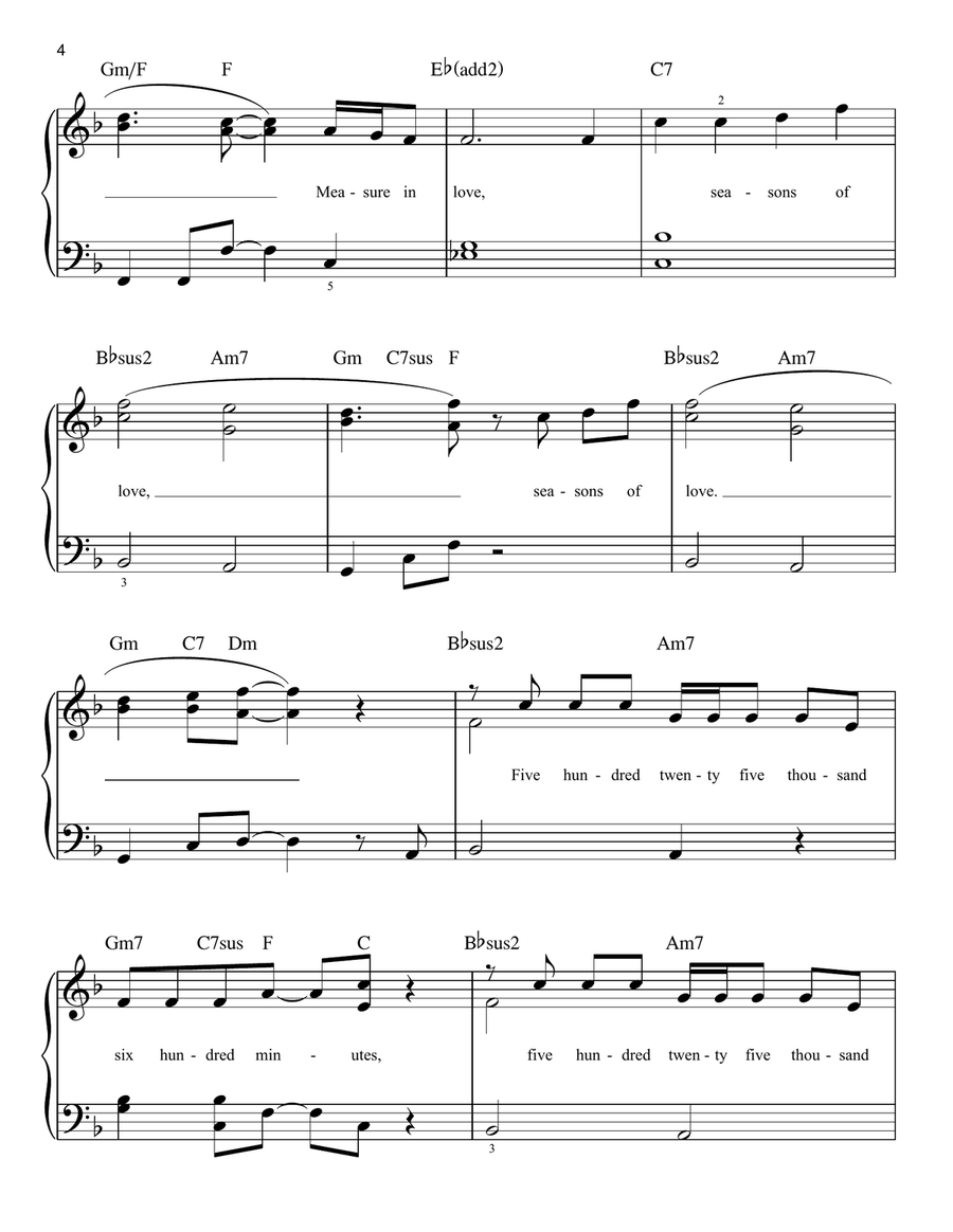 Seasons Of Love (from Rent) Easy Piano scores gallery preview page 4