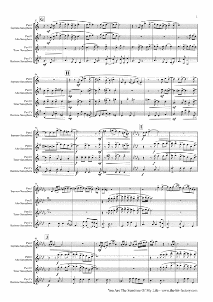 You Are The Sunshine Of My Life Saxophone Quartet scores gallery preview page 4